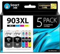 Smart Ink saderīgas printeru kasetnes, kas aizstāj HP 903 XL 903XL 5 multipakas (2 melnas XL un zili sarkanas dzeltenas) ar uzlabotu mikroshēmu tehnoloģiju, kas ir saderīgas ar Officejet 6950 Officejet Pro 6960 6960 6970