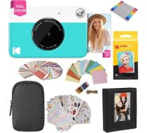 Kodak Printomatic instantkameras (zila) dāvanu komplekts + Zink papīrs (20 lapas) + luksusa futrālis + 7 jautri uzlīmju komplekti + marķieri ar diviem uzgaļiem + fotoalbums + piekaramie rāmīši + ērta kakla siksna