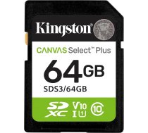 Kingston Canvas Select Plus SD atmiņas karte 64GB SDXC Gen3 100MB/s C10 UHS-I U1 V10 - SDS3/64GB