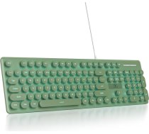 Vadu spēļu tastatūra, 104 taustiņi ar membrānas LED apgaismojumu, amerikāņu izkārtojums QWERTY ar apaļiem taustiņiem datoram/PC/Laptop/Windows (tumši zaļa)