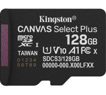 Kingston Canvas Select Plus microSD atmiņas karte 128GB micSDXC Gen3 150R A1 bez SD adaptera - SDCS3/128GBSP