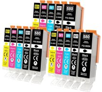 Yowell PGI-580 CLI-581 tintes kasetnes priekš Canon 580XL 581XL Multipack priekš Canon TS6350 priekš PIXMA TR7550 TR8500 TR8550 TS705 TS705a TS6250 TS6300 TS6350a Pack of 15