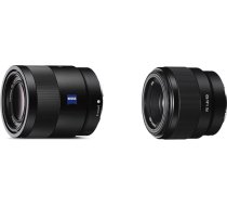 Sony SEL-55F18Z Zeiss standarta objektīvs ar fiksētu fokusa attālumu un SEL-50F18F standarta objektīvs (fiksēts fokusa attālums, 50 mm, F1,8, pilns formāts, piemērots A7, A6000, A5100, A5000 un Nex sērijām, E-Mount), melns
