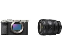 Sony Alpha 7C II bezspoguļa pilna kadra kamera ar SEL2450G (kompakta, 33 MP, reāllaika autofokuss, 10 BPS, 4K video, noliektais LCD skārienjūtīgais ekrāns) Sudraba/melns