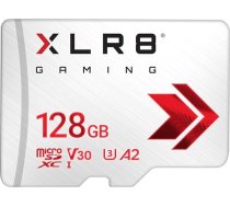 PNY XLR8 Gaming 128GB 10. klases U3 V30 A2 microSDXC zibatmiņas karte - nolasīšanas ātrums līdz 100MB/s - ideāli piemērota viedtālruņiem, planšetdatoriem, portatīvajām konsolēm - balta