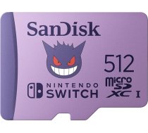 SanDisk 512 GB Pokémon Gangar microSDXC karte ar licenci Nintendo Switch 1, OLED un Lite SDSQXAO-512G-GN6ZK