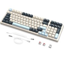 MAMBASNAKE × FREEWOLF K8 Bunte mechanische 3-Modu Tastatur, 2,4 G kabelose Bluetooth Gaming Tastatur mit Spiralkabel, 19 RGB, Hot-Swap roter Schalter für Laptop, PC, Mac - Blaubeere