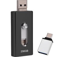 USB zibatmiņas karte 256 GB iPhone, MFi sertificēta 4-in-1 atmiņas karte iPhone/iPad/Android/PC, zibatmiņas diskdziņš ar USB 3.0, Micro USB, USB-C, ātra datu pārsūtīšana, fotoattēlu un video dublējums, melna krāsa