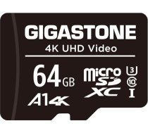 Gigastone 64GB MicroSDXC atmiņas karte + SD adapteris rīcības kamerai, GoPro, dronam un planšetdatoram, nolasīšanas ātrums līdz 95MB/s, 4K UHD video ierakstīšana, Micro SD karte UHS-I A1 Class 10 U3