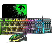 Vadu spēļu tastatūras un peles komplekts 12 RGB apgaismojuma režīmi 104 taustiņi Pilns Anti-Ghosting apgaismojums Tastatūra 2400 DPI 6 pogas USB optiskā spēļu pele Saderīga ar peles paliktni Melna