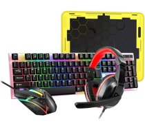 Docooler spēļu tastatūras peles austiņu komplekts ar peles paliktni vadu krāsains fona apgaismojums augsts kustības ātrums 1000 spēļu austiņas ar mikrofonu