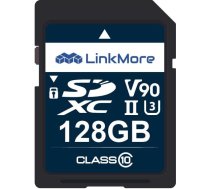 LinkMore SDXC atmiņas karte 128 GB - UHS-II - V90, U3 - 250/220MB/s - 8K video, RAW fotogrāfijām un filmu veidošanai - īpaši ātra