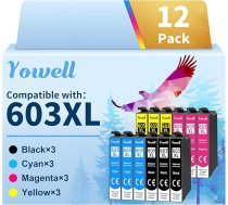 Yowell 603XL tintes kasetnes, kas saderīgas ar Epson 603 603XL tintes kasetnēm Expression Home XP-2100 XP-2105 XP-4100 XP-4155 Workforce WF-2810 WF-2830 WF-2835 WF-2835 WF-2850 603 (12 gab.)