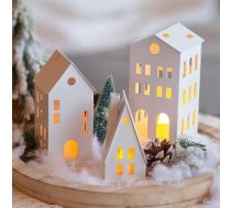 Sziqiqi Mini Light House svečturi Ziemassvētkiem, svečturi laterna ar LED svecēm, dekoratīva tējas svecīšu māja, metāla laterna, 3 gab. komplekts palodzei, mētelim, kamīnam, balts