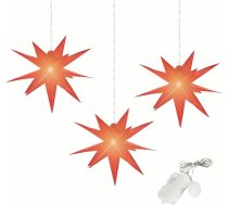 Luminous Star 3D ar LED apgaismojumu, 3 gab. komplekts, sarkans, diametrs 27 cm, 3D zvaigzne ar 15 galiem, izturīga pret laikapstākļiem, dārza dekorācija, dzīvojamā istaba, Ziemassvētku dekorācija, Ziemassvētku zvaigzne, ar taimeri, darbojas ar