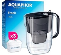 AQUAPHOR Fresh 3,2 l ūdens filtrēšanas krūka ar 3 Maxfor+ kasetnēm 200 l Fresh dizains svaigam dzeramajam ūdenim Melna