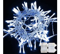 LED gaismas virtene 300 LED 24 m lietošanai telpās un ārpus telpām, 8 režīmi Ziemassvētku eglītes gaismas virtene ar bateriju darbināma, ūdensizturīga IP44 Ziemassvētku apgaismojuma dekorācija - zila gaisma