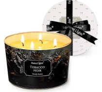 Sākums Gaismas Aromātiskās sveces stikla traukos 510 g sojas sveces 4-sveču trauki Aromterapija Bez dūmiem 50 stundas Pilnībā izdegusi aromātiskā svece Tabaka Melna