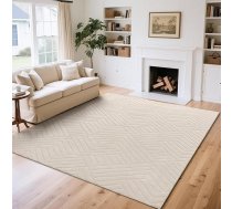 Dzīvojamās istabas paklājs 200 x 300 cm, krēmkrāsas - moderns, mazgājams paklājs ar īsu plūksnu - 3D efekta neslīdošs paklājs guļamistabai, ēdamistabai, bērnistabai - skandināvu boho geometriskais