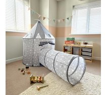 Pelēka pop-up telts bērniem, pelēka rotaļu telts ar tuneli, pils rotaļu telts un 180 cm garš rotaļu tunelis, 135 x 100 cm