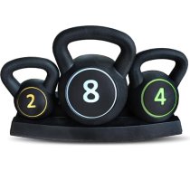 SPORTINATOR Power Kettlebell 3 gab. komplekts | 2 kg, 4 kg, 8 kg | Izturīgi plastmasas kettlebells ar betona pildījumu un plauktu | Ergonomiski rokturi drošai visa ķermeņa treniņam