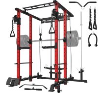 Power Cage, Power Rack ar Lat Pull Bar, Cable Pull Station ar J Hooks, Landmine, Band Peg, Battle Rope Rope, Squat Rack ar maksimālo slodzi 680 kg mājas sporta zālei