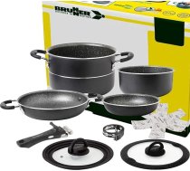 BRUNNER kempinga virtuves piederumu komplekts no alumīnija (katli un pannas) – diametrs 20, 22 vai 24 cm Pirate vakuuma bloks – 4 cilvēkiem, ar pārklājumu, viegls, augstas kvalitātes, saliekams