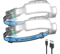 Smiling Shark TS-6 galvas lukturis, LED galvas lukturis, uzlādējams 2400 mAh ar pagriežamu dubultu prožektoru un 6x prožektoru un stroboskopu ar kustības sensoru, bezroku dizains kempingam, skriešanai, pārgājieniem, skriešanai (2