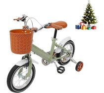 12 collu bērnu velosipēds Uzlabots bērnu velosipēds 2–4 gadus veciem bērniem Augstuma regulējams bērnu velosipēds ar stabilizatoriem un grozu Jauniešu velosipēds zēniem un meitenēm (zaļš)