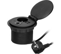 Mēbeles kontaktligzda ?8cm iebūvēta darba virsmā ar induktīvo lādētāju, USB lādētājs ar 2 A un C ligzdām, kabeļa caurlaide ar 1,8 m kabeli, 1x2P+Z, 2xUSB 2,4A 5V, melns