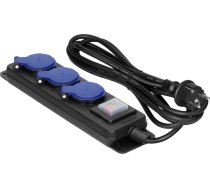 IP44 ūdensnecaurlaidīgs pagarinātājs ar slēdzi, 3 kontaktligzdas 2P+Z IP44, gumijas kabelis, H05RR-F 3x1,5 mm?, 3 m