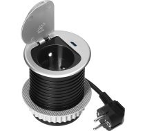 Mēbeles kontaktligzda ?6cm iebūvēta galda virsmā ar vāciņu, USB lādētājs un kabelis 1,9m, 1x2P+Z (franču), 1xUSB (C tips; PD20W), sudrabs