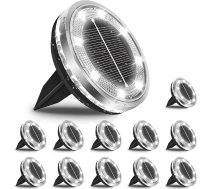 12 āra saules grīdas lampu komplekts, IP65 ūdensizturīgas saules lampas, 12 LED, dārza apgaismojums, saules baterijas ar modernizētu saules paneli, vēsi baltas saules lampas dārzam, zālienam, celiņam, terasei, piebraucamajam ceļam