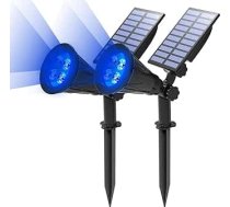 T-SUN (2 Pack & 250 Lumens) LED saules prožektors, 4 Led Blue Waterproof āra drošības dārza ainavu lampas, 180 ° leņķis regulējams, automātiski ieslēdzas / izslēdzas kokiem, pagalmam, zālienam, ceļam, klājam, terasei utt.