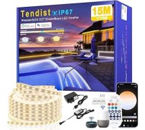 Āra LED lente 15 m, no silti baltas līdz vēsi baltai, aptumšojama, āra LED lente Alexa saderīga ar WiFi lietotni un tālvadības pulti, 24 V LED lente IP67 ūdensnecaurlaidīga pašlīmējoša lente virtuvei, terasei, terasei