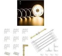 PAUTIX COB COB LED lentes silti balta 3000 K, 10 m 4800 LED DC24 V LED lentes gaisma, LED lentes CRI93+ guļamistabai, virtuvei, DIY apgaismojumam, 8 mm 2-pin 12 gabaliņu savienotāju komplekts, 8 mm 2-pin L formas savienotājs