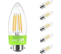 LVWIT 2,2 W B22 caurspīdīga LED spuldzes ar dzirkstošo kvēlspuldzi C35, 2700 K silti balta, 470 lūmenu, 40 W spuldze, nomaināma, lauku lampas sveces forma, bez apgaismojuma (6 gab.), A energoefektivitātes klase