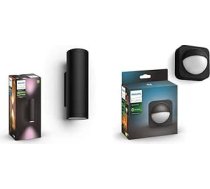 Philips Hue White & Col. Amb. Appear LED āra sienas gaisma, melna, saderīga ar Amazon Alexa (Echo, Echo Dot) + kustības sensors izmantošanai ārpus telpām, integrēts dienas gaismas sensors, melna