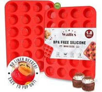 Walfos Mini silikona kēksu veidņu komplekts, 2 gab., 24 mini kēksu veidnes, BPA nesatur BPA un ir trauku mazgājamā mašīnā, nelīpoša silikona cepšanas veidne, ideāli piemērota kēksu kūku pagatavošanai