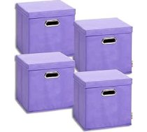 Storanda 4 glabāšanas kastu komplekts ar vāku, 28 x 28 x 28 cm, ar platiem rokturiem abās pusēs, stabilas un salokāmas, plauktu kastes kubu plauktam, ceriņkrāsas krāsā
