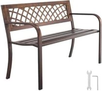 VEVOR Dārza soliņš Dārza mēbeles Soliņi 116 cm 250 kg kravnesība, terases soliņš ar metāla rāmi no oglekļa tērauda, balkona soliņš ar PVC sieta rakstu un roku balstiem, terases soliņš dārzam, parkam