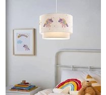 lux.pro Bērnu istabas lampa Lurgan Griestu gaisma E27 LED Piemērots piekaramais gaismeklis ar auduma abažūru Dubultais vienradzis ar motīvu 70 cm augsts balts