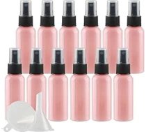 Iepakojumā 50 portatīvas tukšas rozā 50 ml plastmasas izsmidzinātāja pudeles ar melnu smidzinātāja pudeli, 50 ml smalkas miglas sūkņa smidzinātāja smaržu pudeles ar smidzinātāju, ceļojumu pudeles, 2 x piltuves