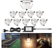 10 KiT LED āra iebūvēti starmeši IP67 iebūvēti terases koka griesti 1W DC12V balta gaisma ūdensizturīgs komplekts Mini LED starmešu gaisma āra lampas silti balta