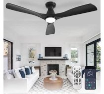 Depuley griestu ventilatori 52 collas ar apgaismojumu: Griestu ventilators melns, zemās plaknes, ar līdzstrāvas motora līdzstrāvas dzinēju, ar tālvadības pulti un taimeri.