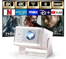 Magcubic mini projektors ar 4K un 8K 1080P izšķirtspējas atbalstu, portatīvais projektors ar Android 14 WiFi 6 Bluetooth 5.4, automātiskā fokusēšana, 6D automātiskā trapeces korekcija, 12 W skaļrunis, 180° rotācija, viedais mājas kinozāles