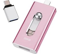 USB zibatmiņas karte iPhone 256 GB, [MFi sertificēta] 4-in-1 zibatmiņas karte iPhone fotoattēliem, video, pārsūtīšanai un dublēšanai, bez lietotnes, saderīga ar iOS/Android/PC/Mac, rozā krāsā