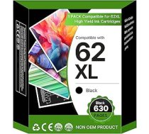62XL melnas krāsas tipogrāfijas kasetnes, kas saderīgas ar HP 62 XL 62 62XL melnas krāsas tintes kasetni, kas paredzēta HP Envy 5540 5640 7640 5540 5544 5545 5548 5646 OfficeJet 5740 5742 5744 200 250 (1 iepakojums, melna)