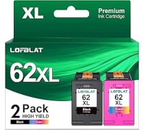 LOFBLAT 62XL printeru kasetnes - melnas un krāsainas - HP 62 daudzpaku kasetņu nomaiņa Envy 5640 5540 7640 5548 5544 5646 OfficeJet 5740 5742 250 (2 gab.)