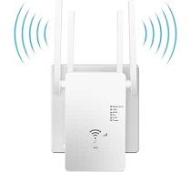 WLAN atkārtotājs WLAN pastiprinātājs 1200 Mbit/s divjoslu WiFi pastiprinātājs ar atkārtotāja/maršrutētāja/pieejas punkta režīmu, 4 antenas, vienkārša uzstādīšana, WiFi diapazona paplašinātājs ar LAN/WAN portu (balts)